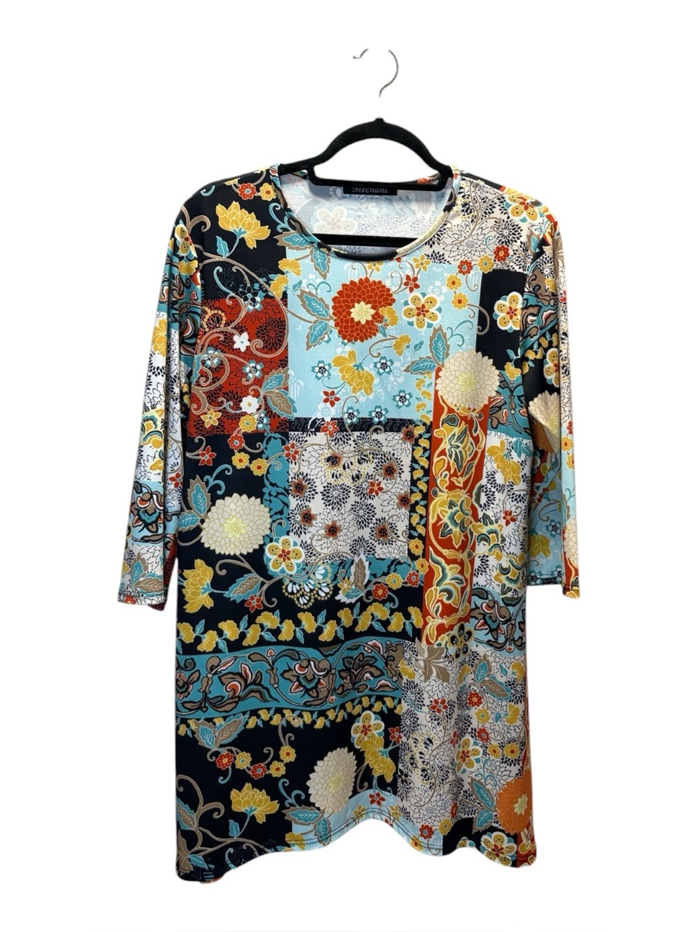 Merchant Multicolor Floral Patchwork Tunic - Blue, Black, Yellow, Orange, Cream